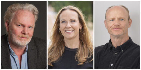 Medieprisvinnerne Torgrim Eggen, Cecilie Langum Becker og Harald Eia behersker språket til fulle på hver sin måte, mener Riksmålsforbundets juryer. (Foto: Sturlasson, Jarli og Jordan, PodMe)
