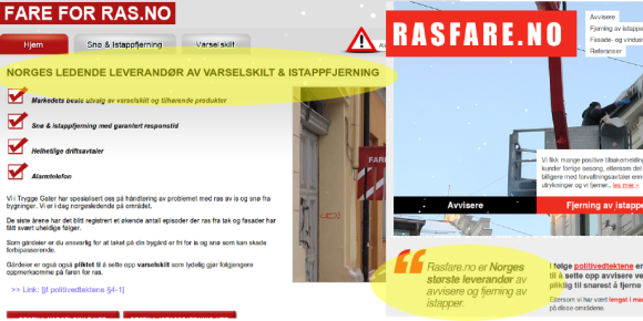 Til venstre utstnitt av nettsiden fra Trygge Gater ANS som Frode Olav Smith mener er etteraping av takras.no.  Montasje: Oslo Business Memo